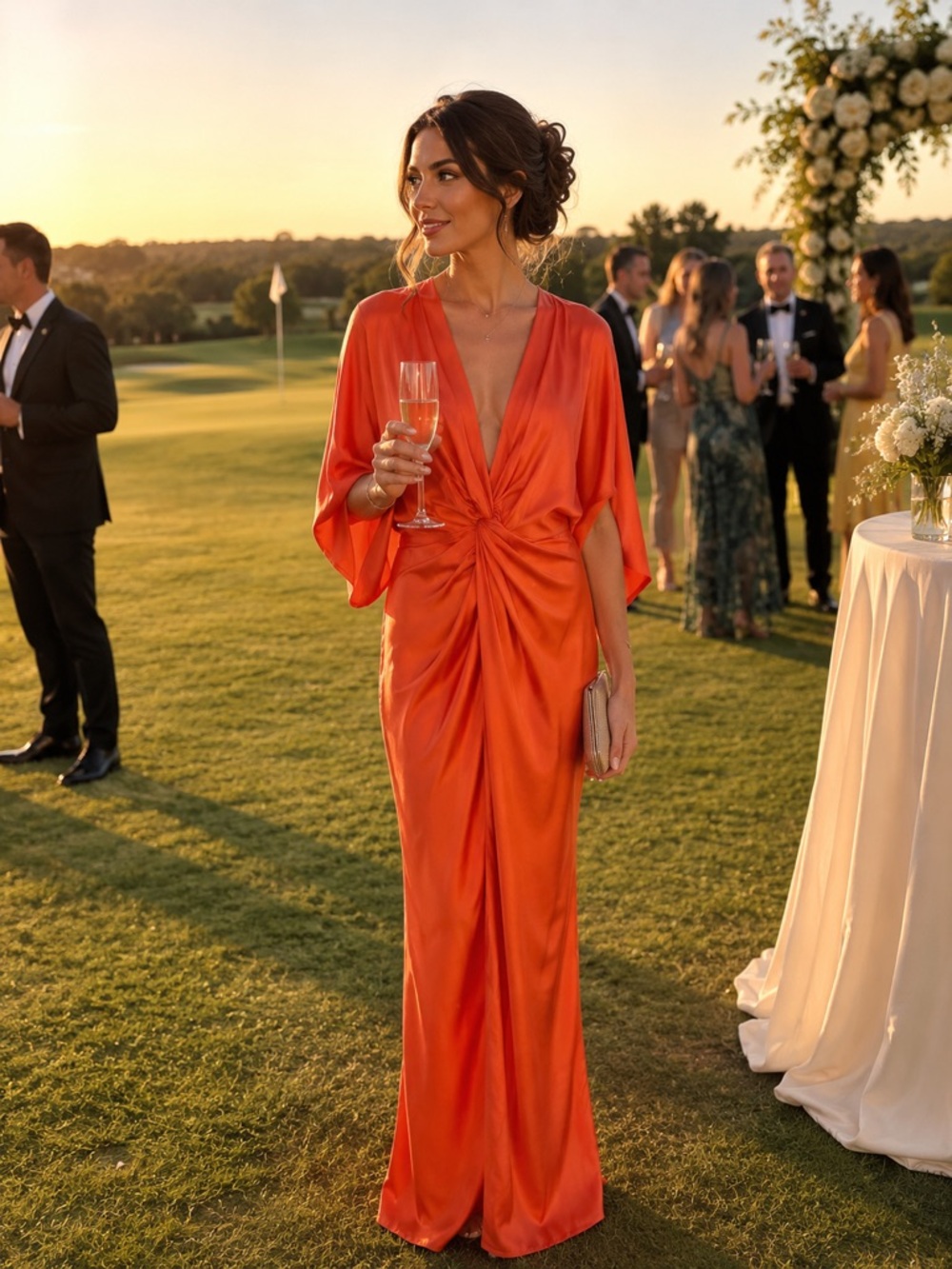Marciano Elegant Orange Twist-Front Evening Gown